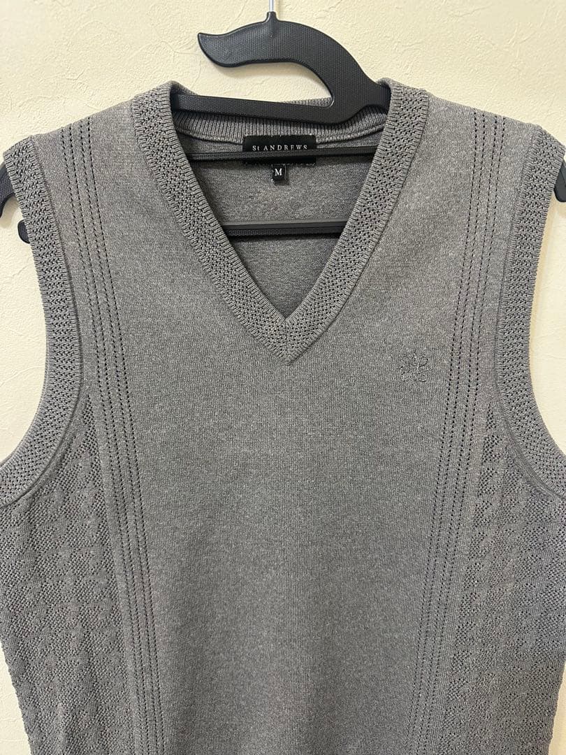 【美品】14G天竺×千鳥Vネックニットベスト　MENS M