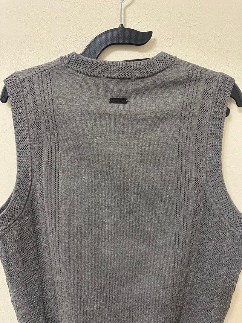 【美品】14G天竺×千鳥Vネックニットベスト　MENS M