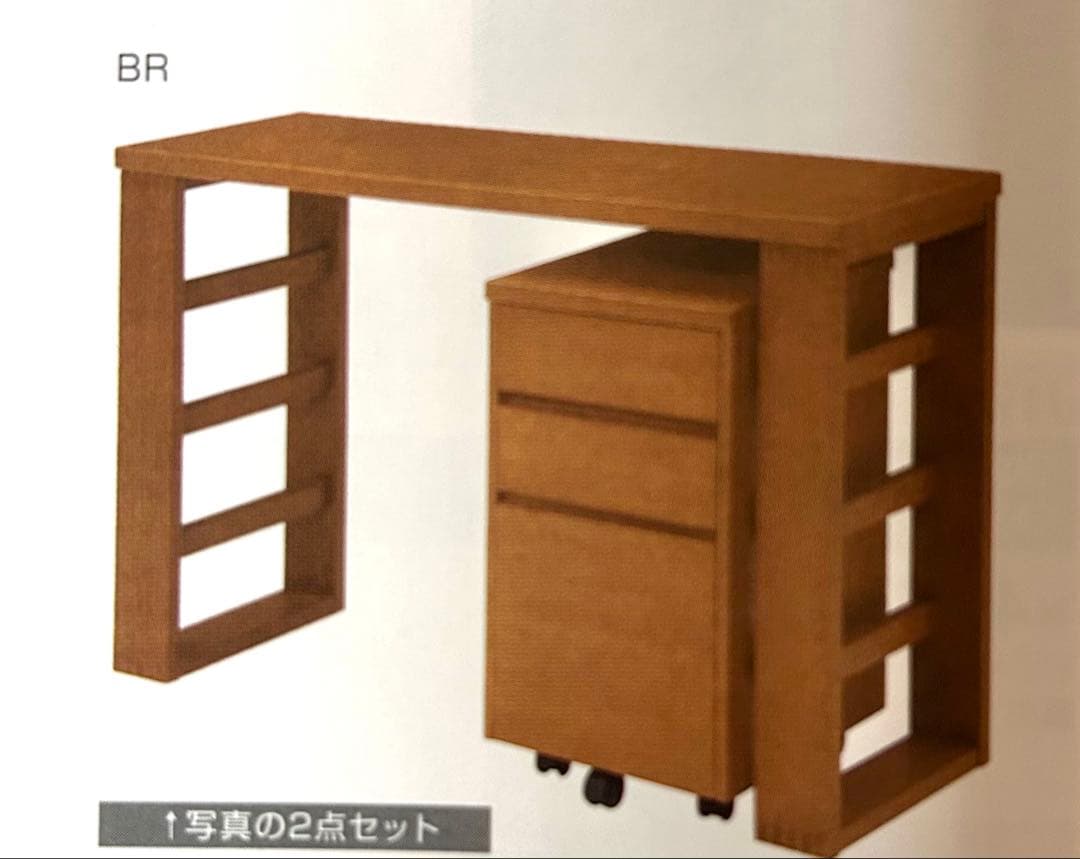 新品　150㎝　机　ワゴン付き　セット　作業台　シンプル　ブラウン