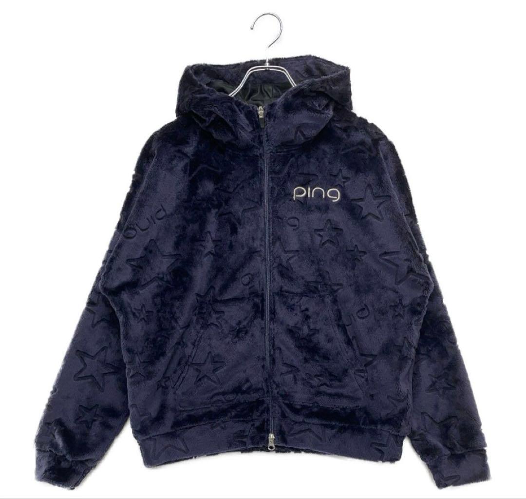 S ☆新品☆ PING ゴルフ ベロア フーディー ボア　ブルゾン ネイビー