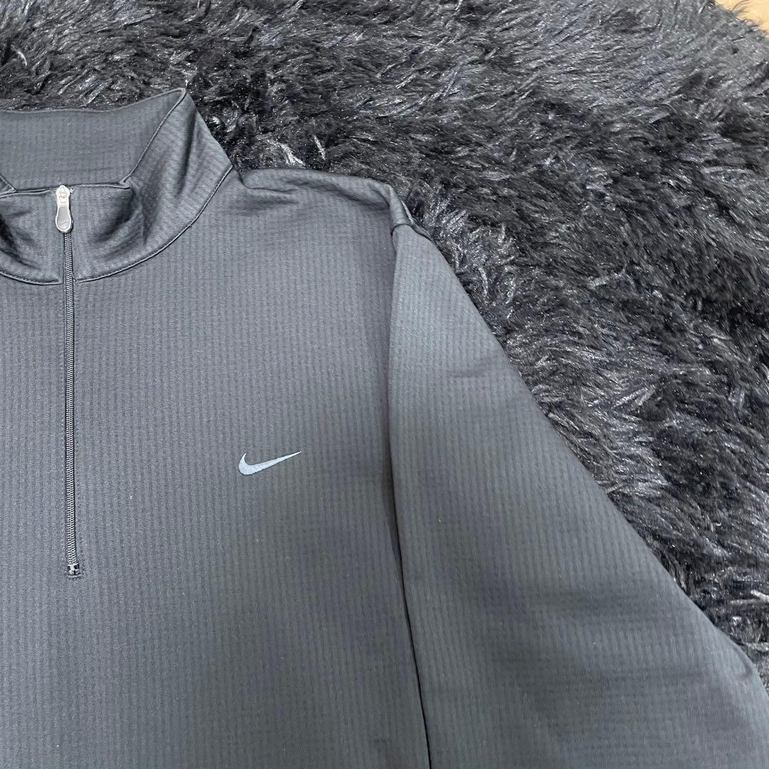 ナイキゴルフ ハーフジップ長袖ドローコード スウォッシュ刺繍 黒 Lサイズ