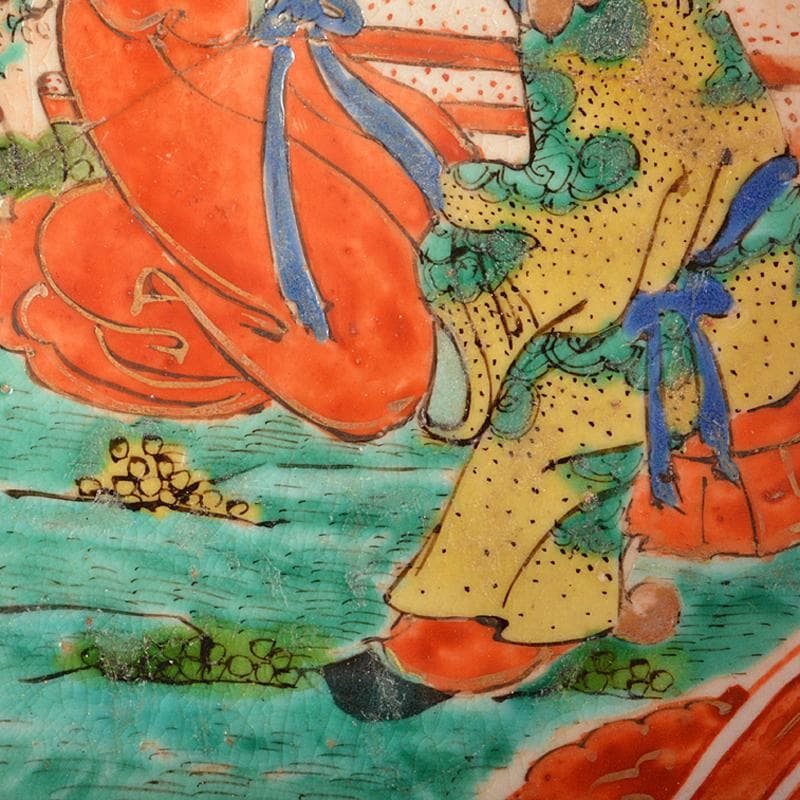 九谷焼　明治九谷　青手　赤絵人物文　鉢　時代箱付　M　R6057