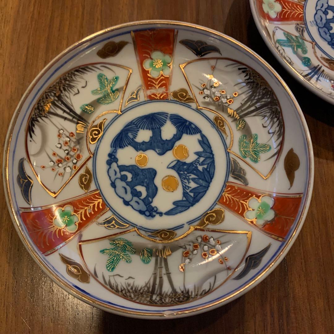 古伊万里金彩赤絵皿　江戸幕末　2枚　アンティーク皿