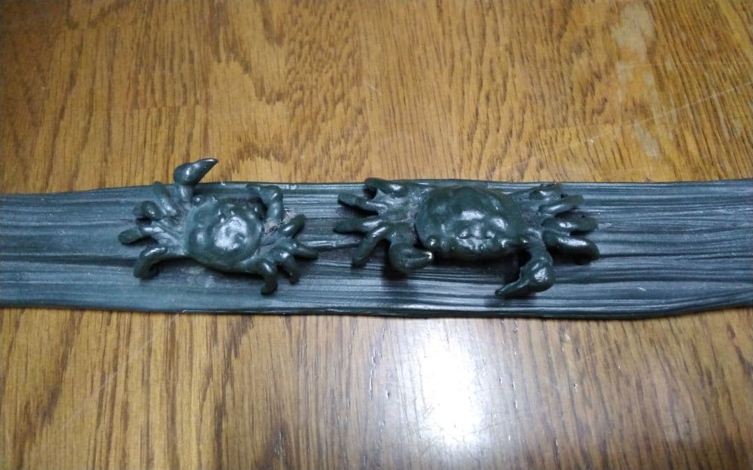 文鎮 平井昇(昇甫) 蝋型鋳銅 蟹紐文鎮 共箱 高岡銅器・中古美品