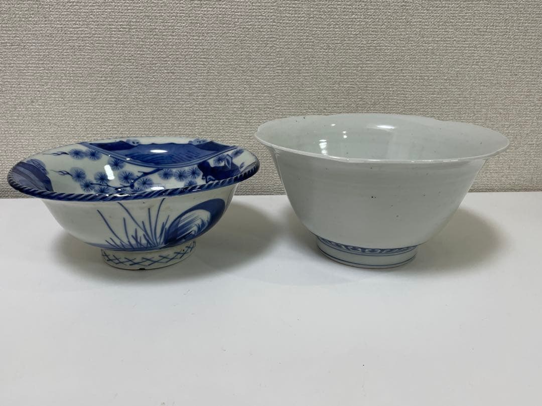 【現状品】古伊万里 陶器 染付 麒麟 菓子鉢 菓子器 アンティーク 割烹 2点