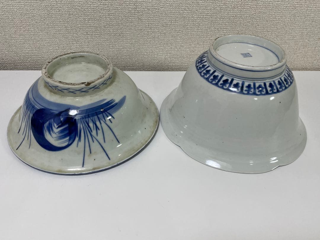 【現状品】古伊万里 陶器 染付 麒麟 菓子鉢 菓子器 アンティーク 割烹 2点