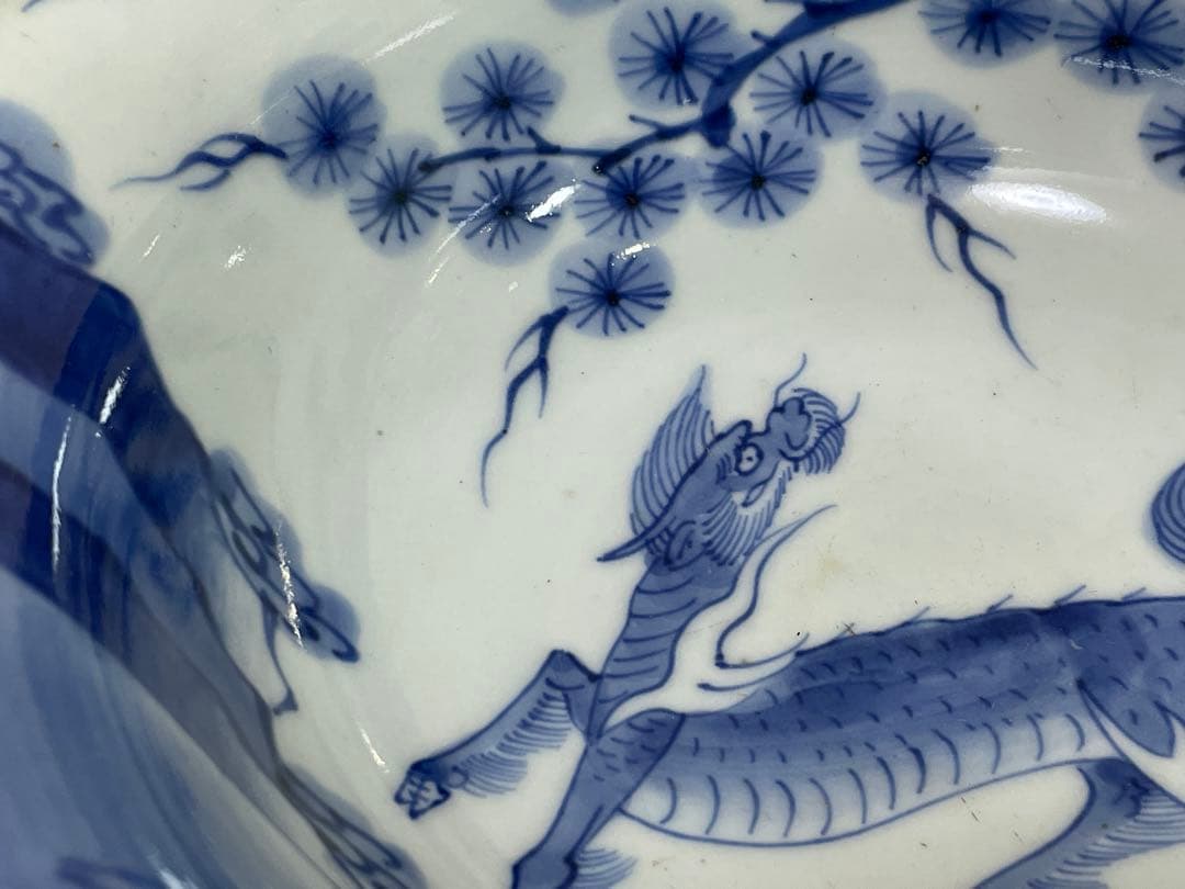 【現状品】古伊万里 陶器 染付 麒麟 菓子鉢 菓子器 アンティーク 割烹 2点