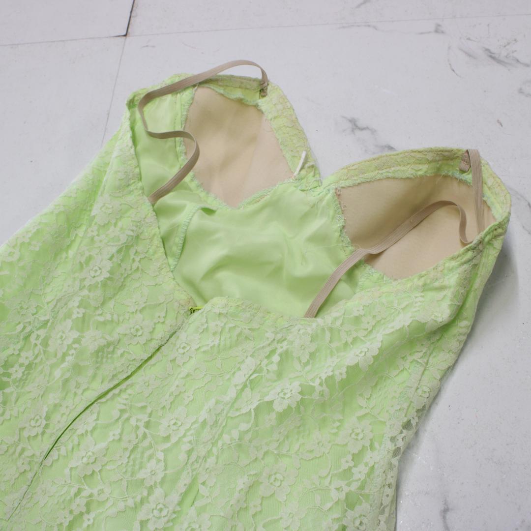 【美品 社交ダンス衣装】ワンピースドレス 黄緑 ライトグリーン フェミニン 花柄
