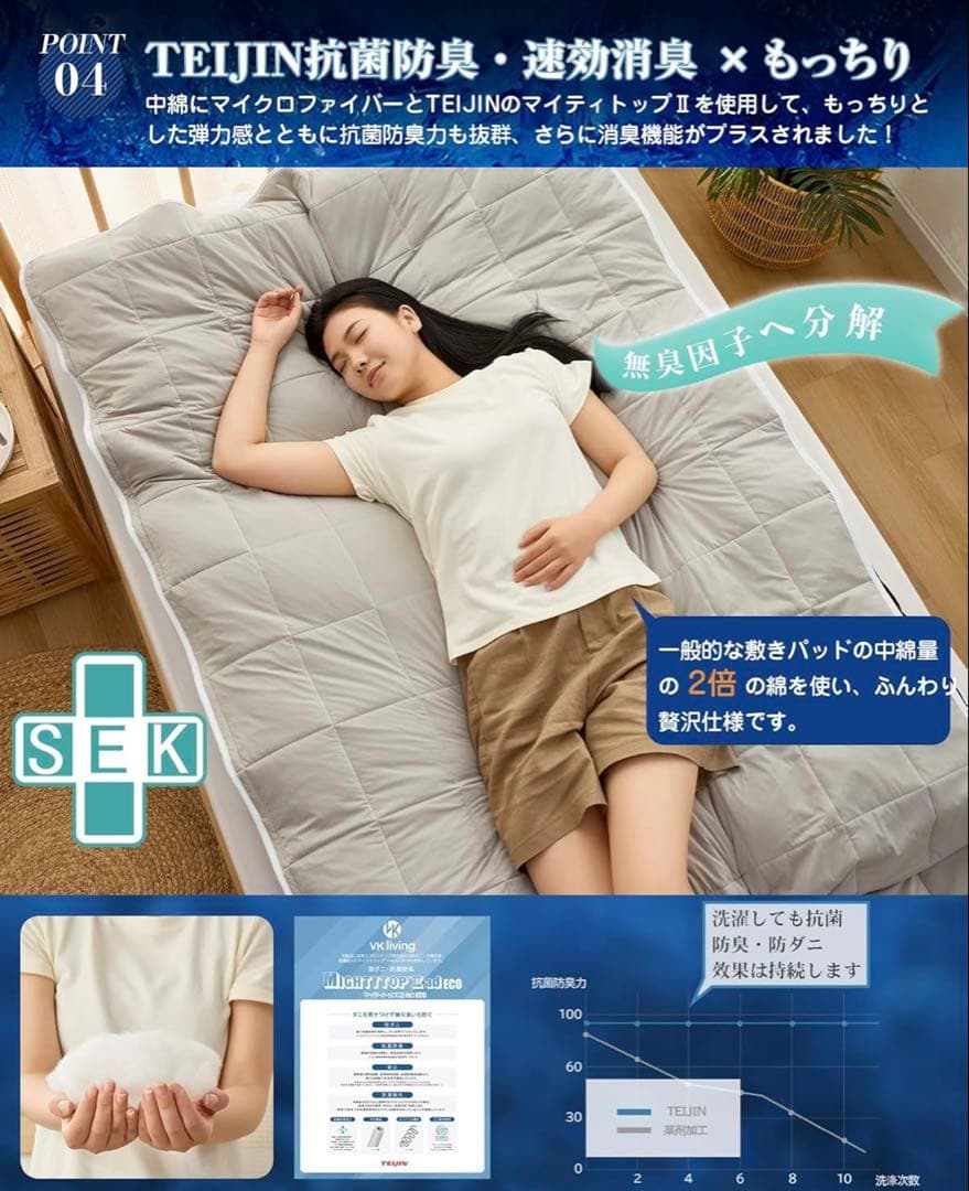 4枚セット 敷きパッド ダブル オールシーズン リバーシブル 140×200