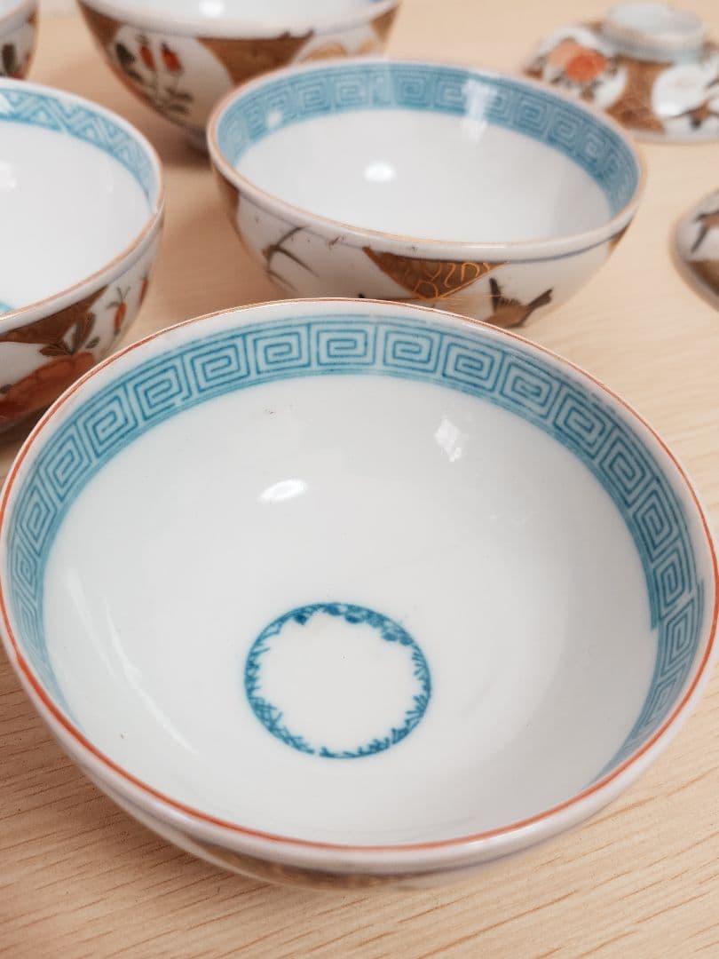 伊万里焼 時代物 蓋付煮物椀 蓋付き茶碗 8客 現状品 金彩