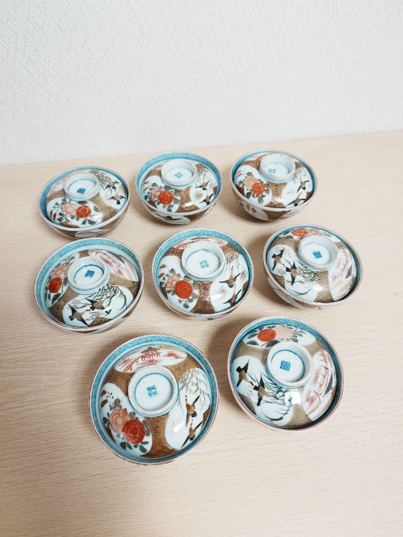 伊万里焼 時代物 蓋付煮物椀 蓋付き茶碗 8客 現状品 金彩