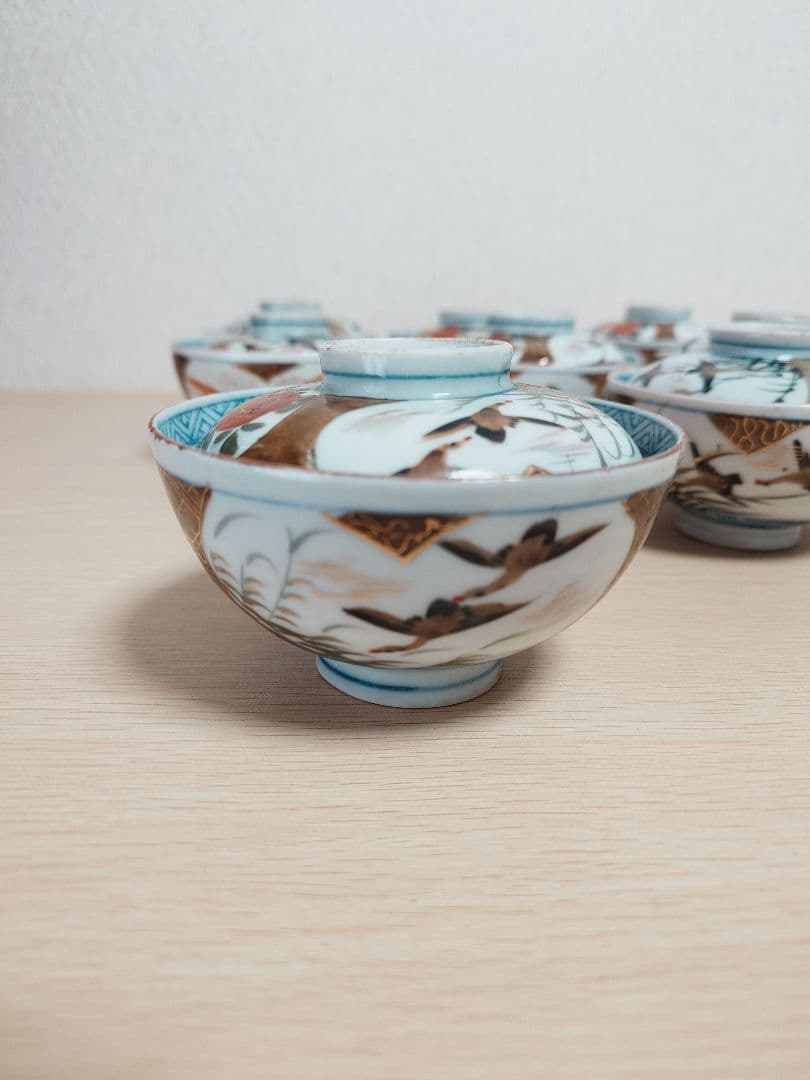 伊万里焼 時代物 蓋付煮物椀 蓋付き茶碗 8客 現状品 金彩