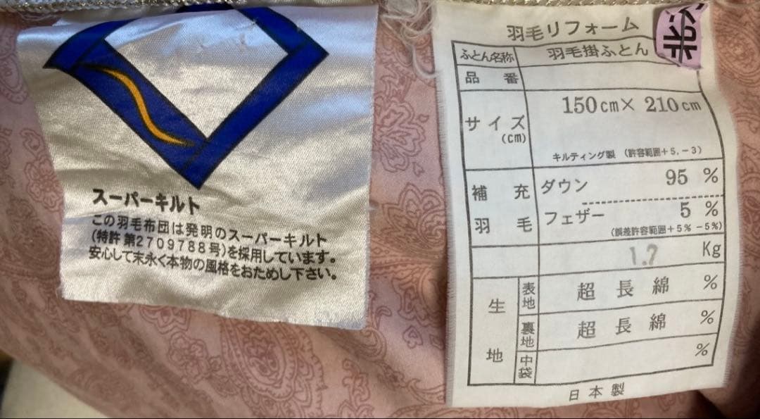WINTEC ダウン95%掛け布団 シングル 150cm x 210cm 花柄