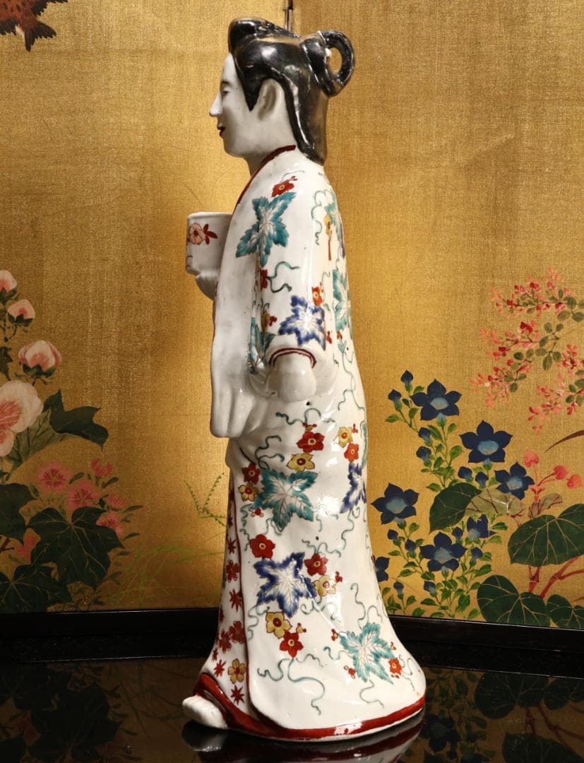 BK527　柿右衛門様式 色絵 陶器人形 元禄人形 美人人形 置物 古伊万里