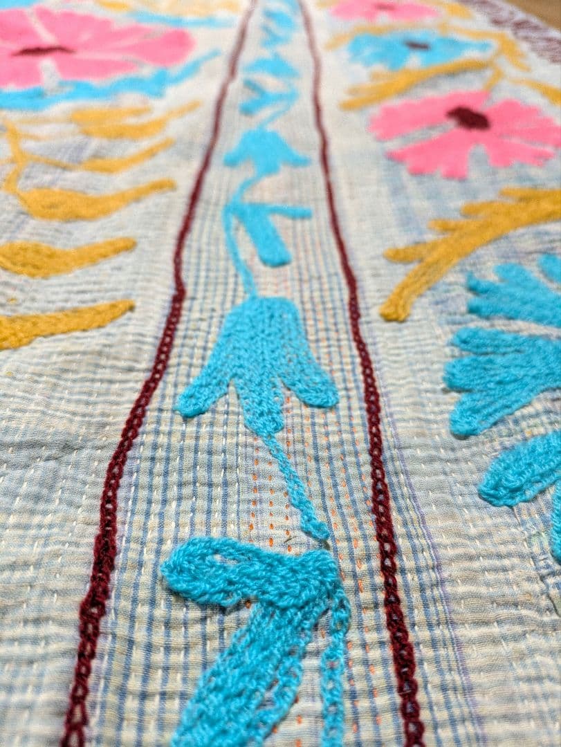 #143 ヴィンテージ ラリーキルト/ カンタキルト/ ソファカバー スザニ刺繍