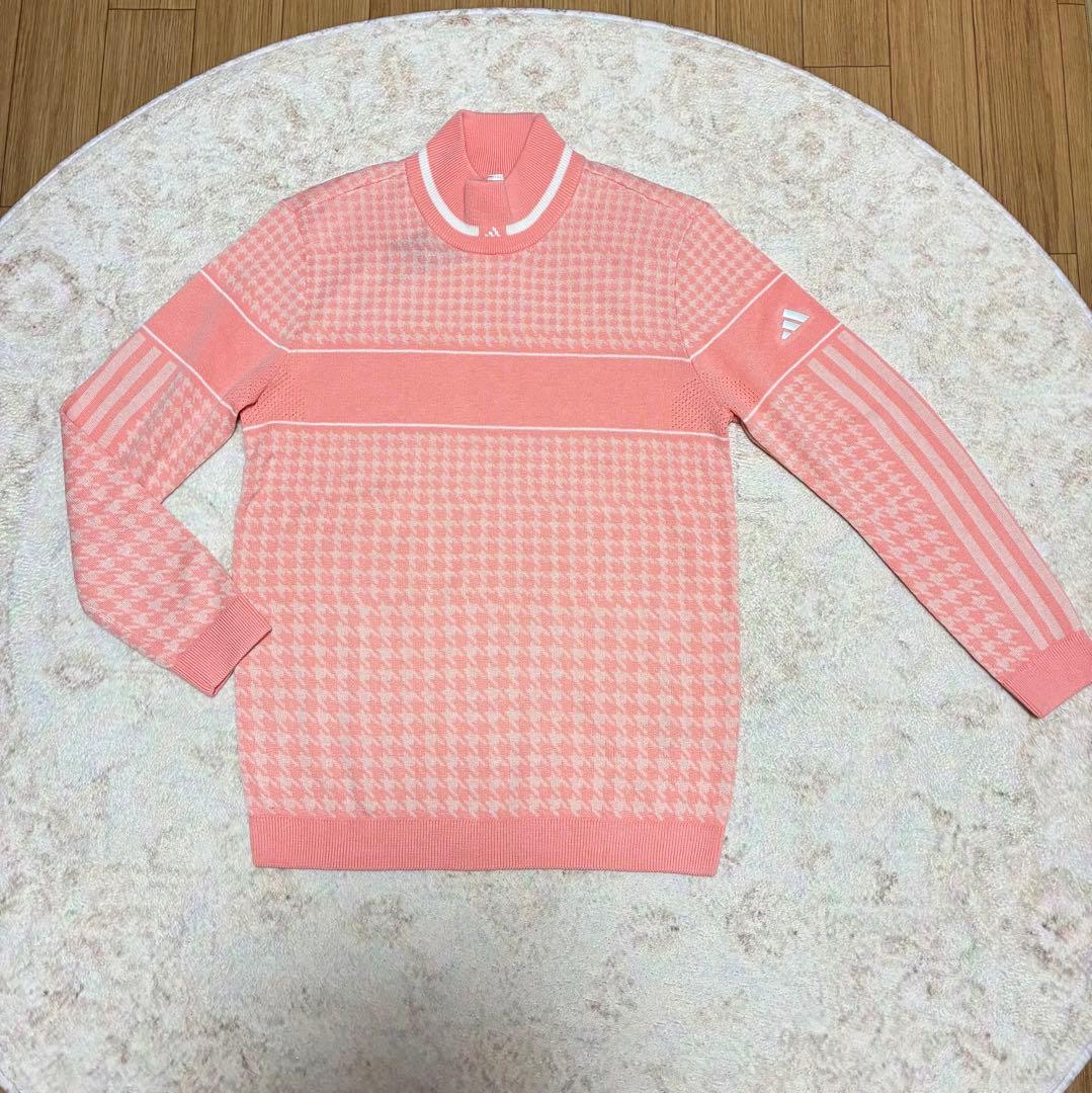 新品　L　PRIMEKNIT ハウンドトゥース モックネック セーター　ピンク