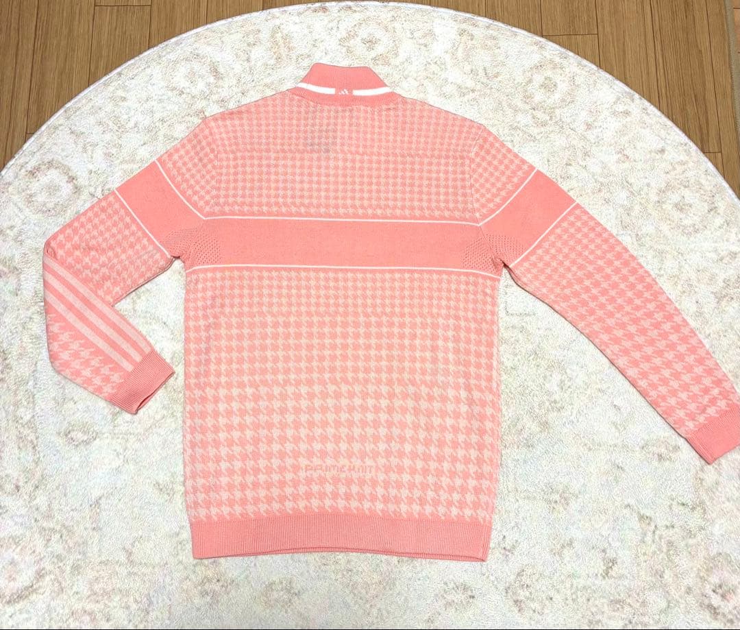 新品　L　PRIMEKNIT ハウンドトゥース モックネック セーター　ピンク