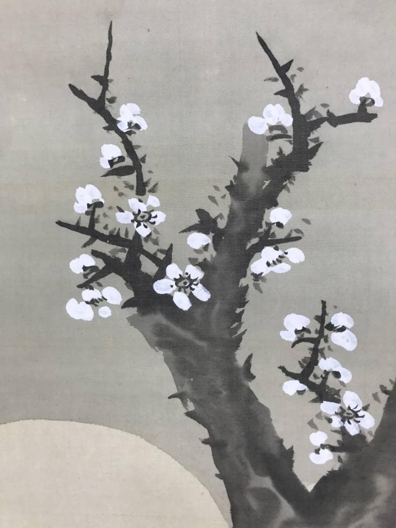 【真作】指頭海山/月梅画賛/梅図/梅花図/花鳥図/掛軸☆宝船☆AD-487