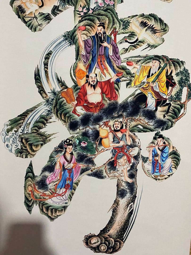 仇英 八仙祝寿 中国画 掛け軸 水墨画 和室 玄関 茶室 壁掛け 美術品
