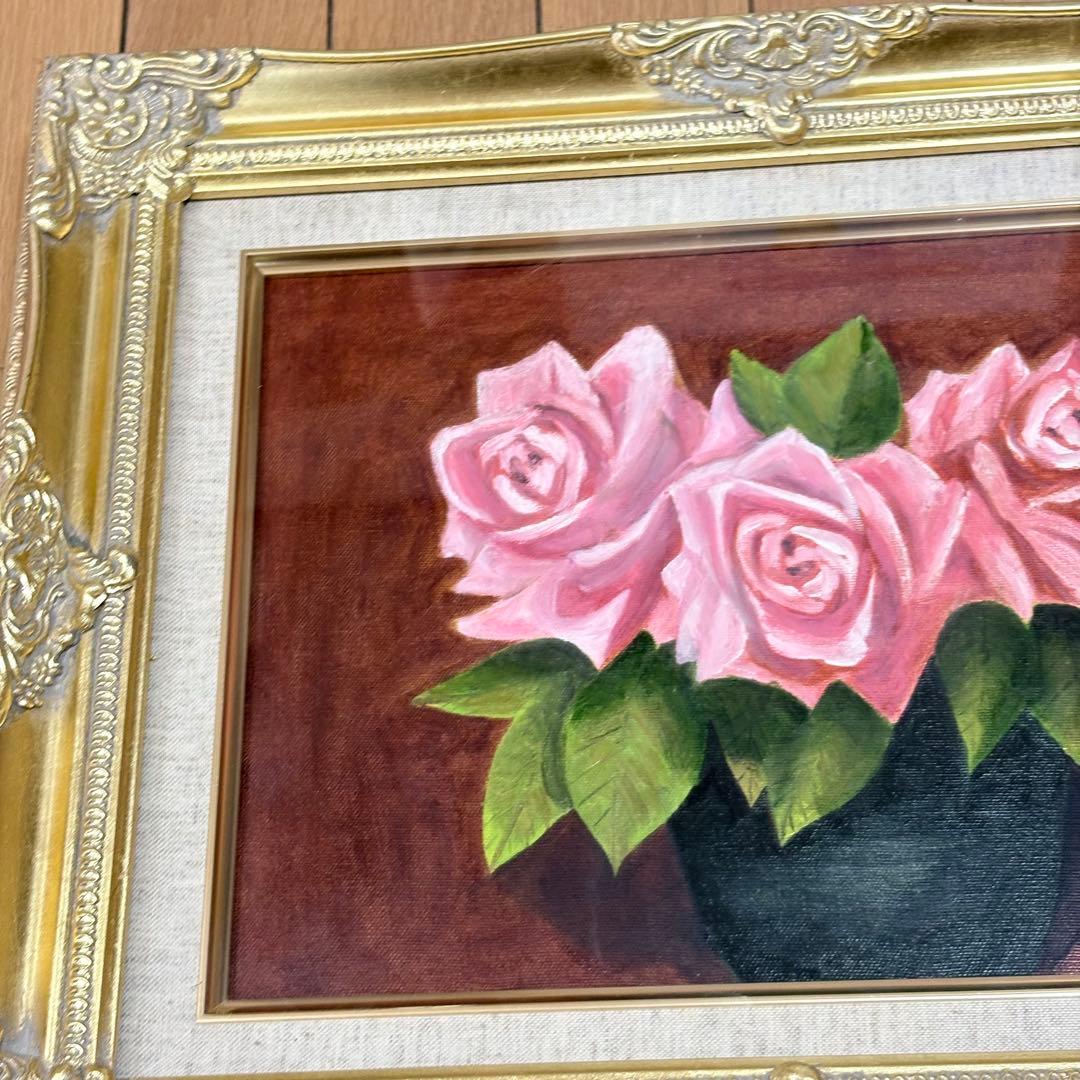 森戸石雄 バラ 油彩 額装 油絵 油画 絵画
