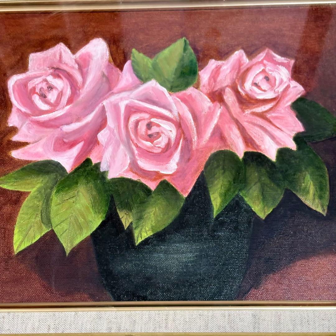 森戸石雄 バラ 油彩 額装 油絵 油画 絵画