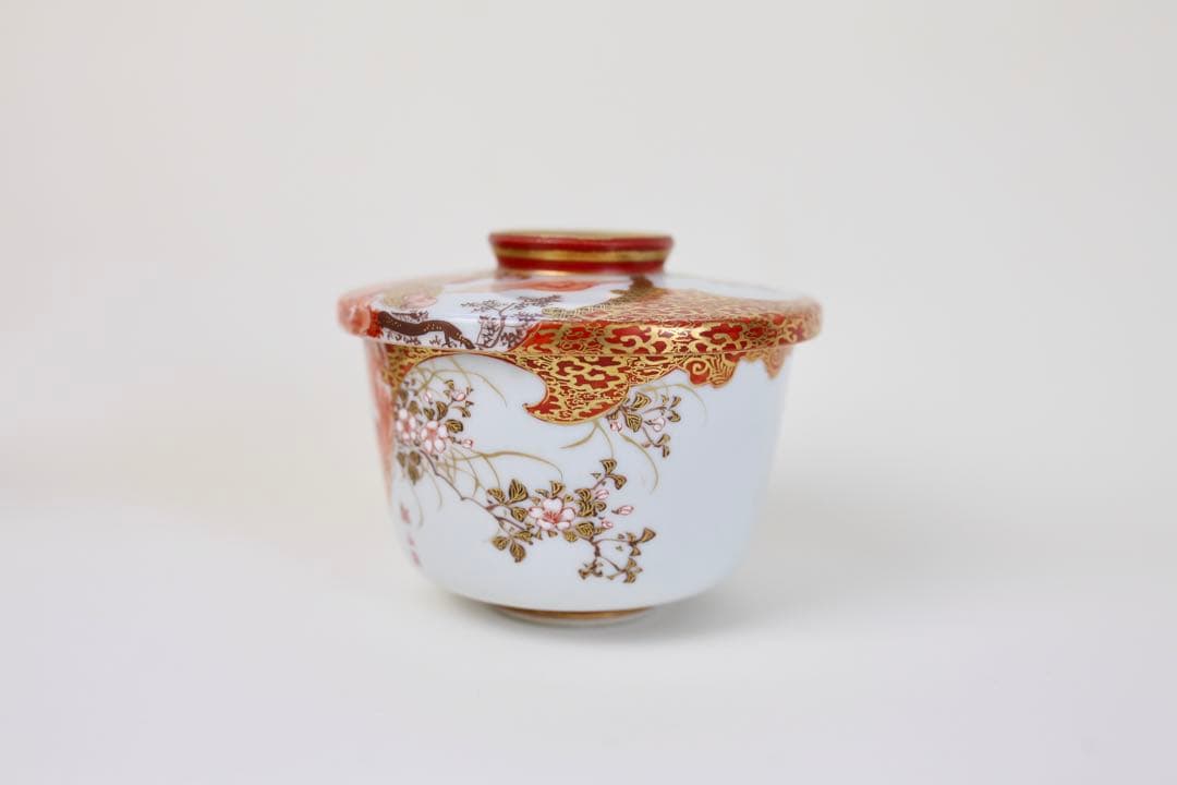 九谷焼 栄喜堂 赤絵 金彩 色絵 茶道具 九谷 和食器 茶碗４個　器　6-5