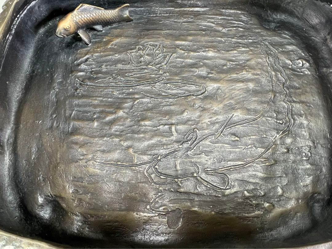いけばな　池坊　古流　蠟型鋳造　般若純一郎造　鯉水盤　砂鉢　盆栽鉢　華道具 景色