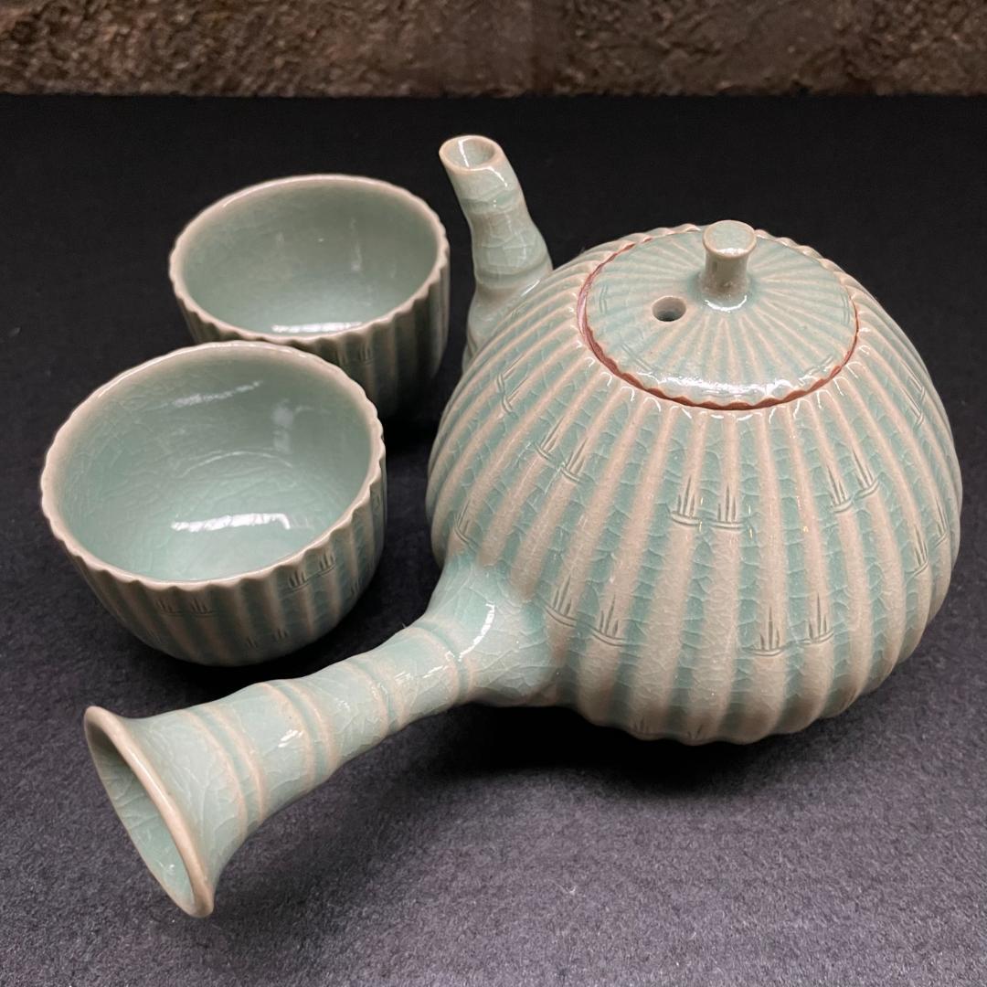 韓国 人間文化財 柳海剛 海剛 高麗 青磁 茶道具 茶器 骨董 急須 湯呑 美品