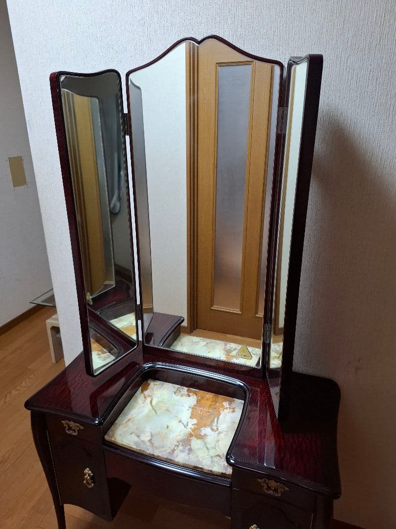 レトロ三面鏡　天板大理石 ①『机部』※必ずセットでご購入ください
