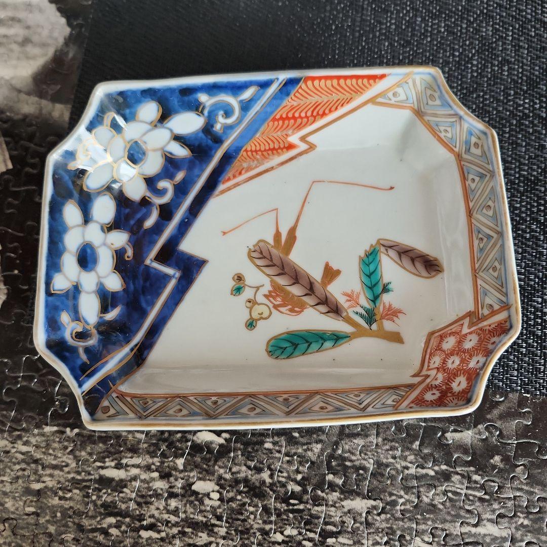 -246//y11　伊万里　色絵　角皿　刺身皿　レトロ