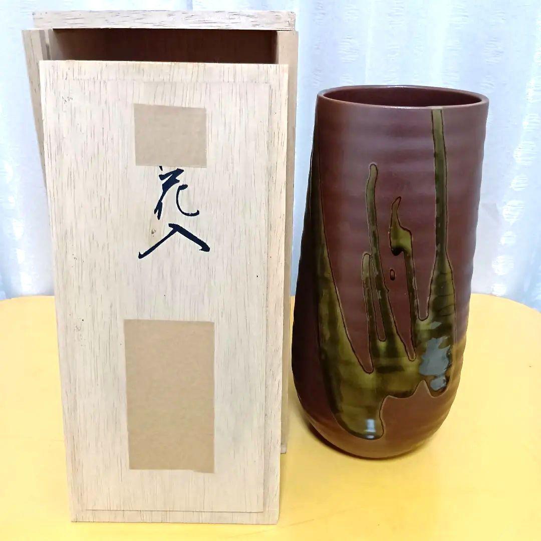 骨董品 花入 花器 花瓶 作家不明 赤釉 釉景色 共箱付き 茶道具 極美品‼️