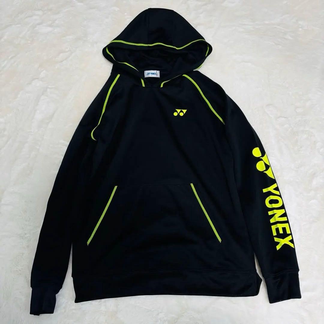【美品】上下セットYONEX ヨネックス フード付パーカー ブラック L刺繍ロゴ