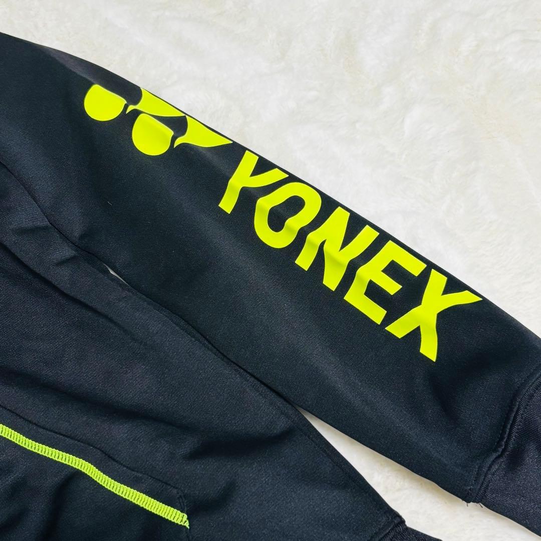 【美品】上下セットYONEX ヨネックス フード付パーカー ブラック L刺繍ロゴ