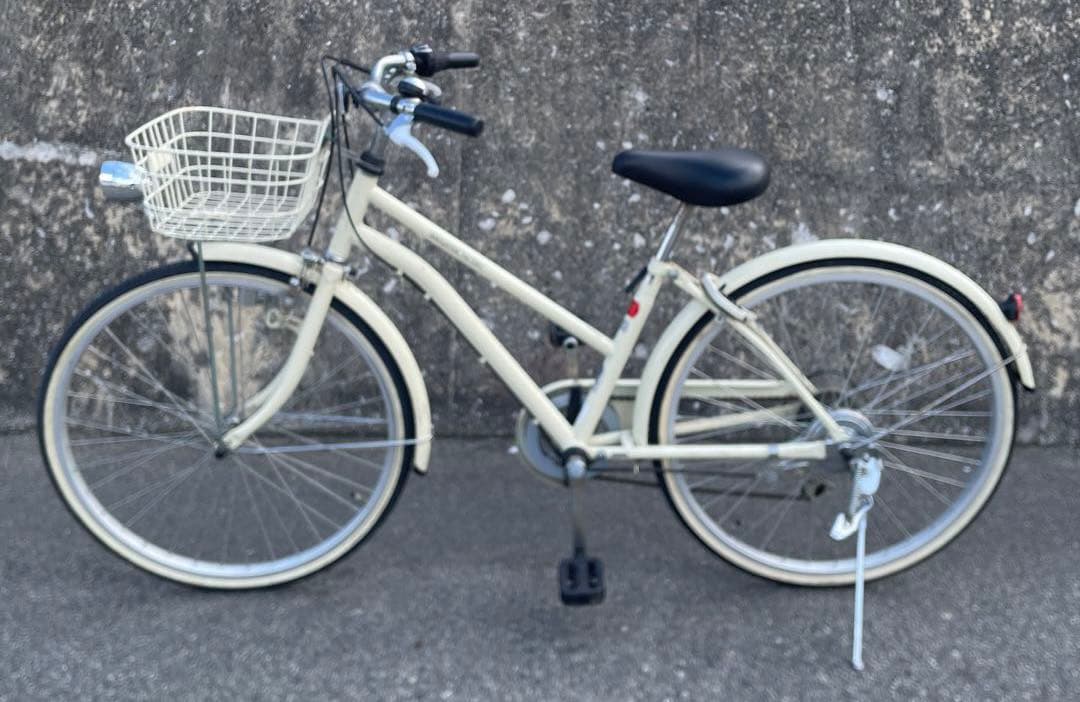 シティサイクル クリーム色 24インチ 前部バスケット付き