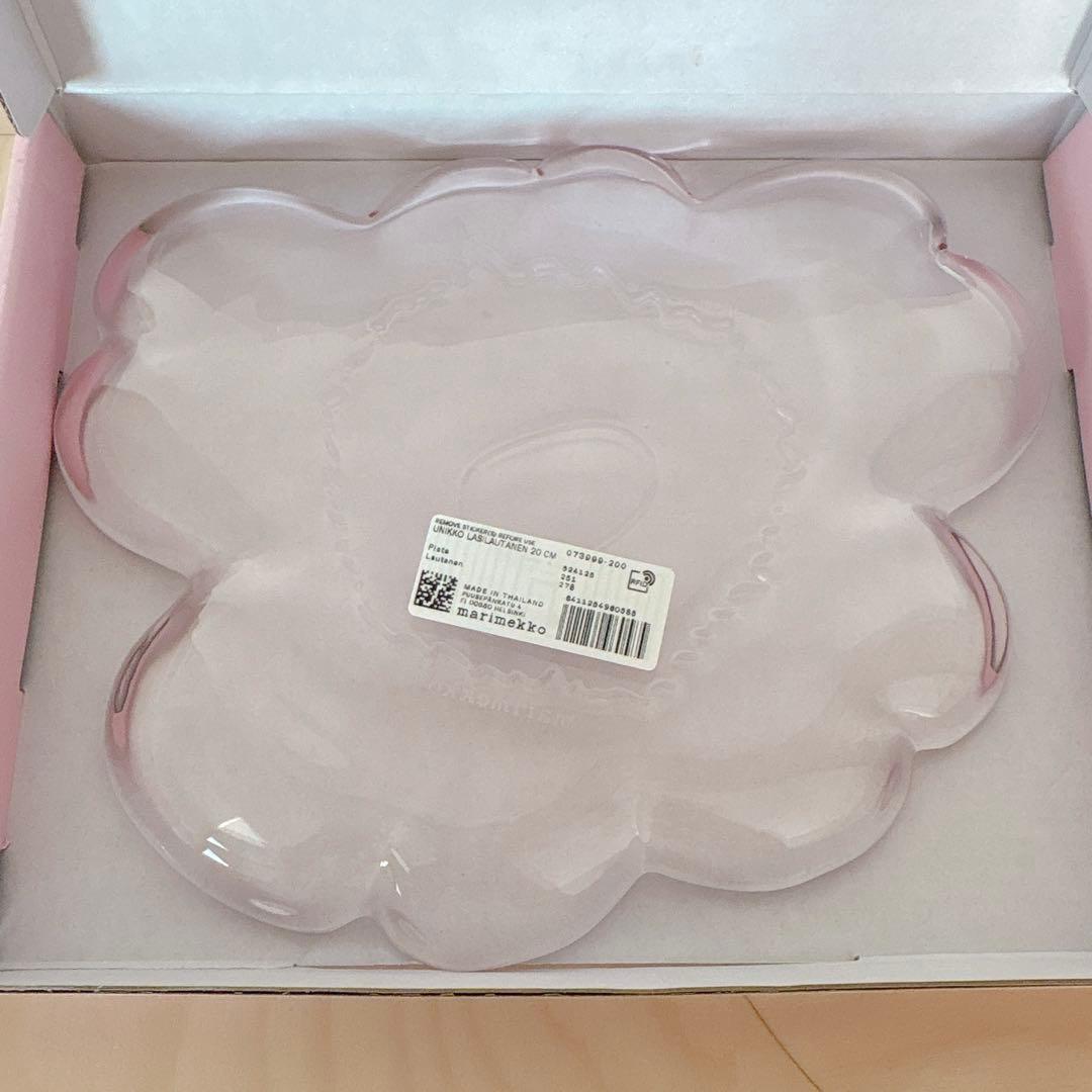 新品マリメッコ ウニッコ ガラスプレート 20cm ウォッシュセット