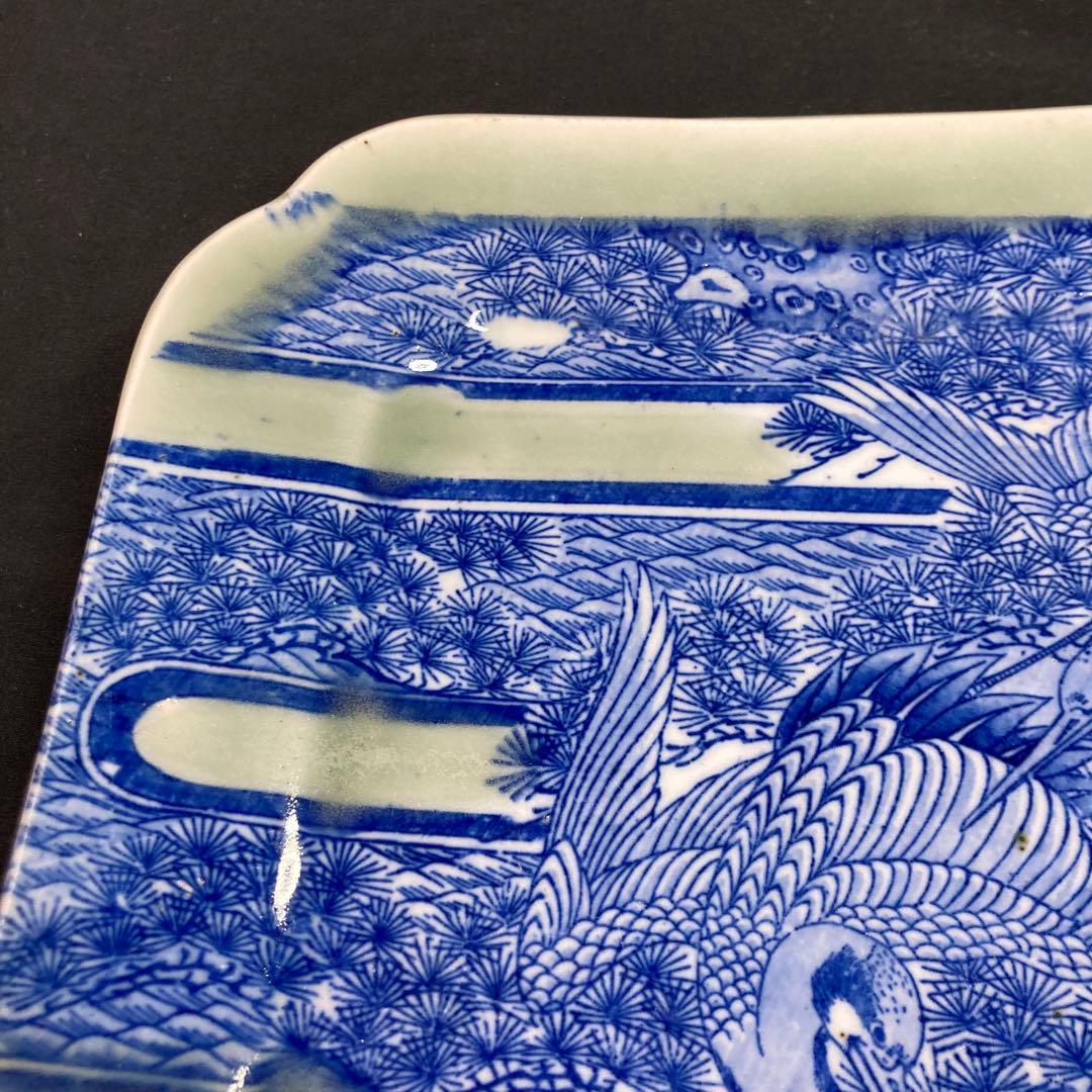 【美品】角皿 鶴松図 大皿 双鶴