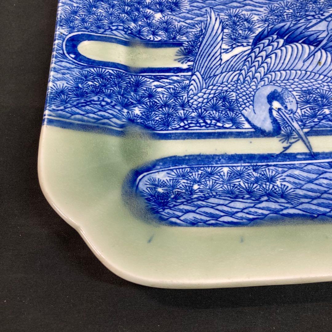【美品】角皿 鶴松図 大皿 双鶴