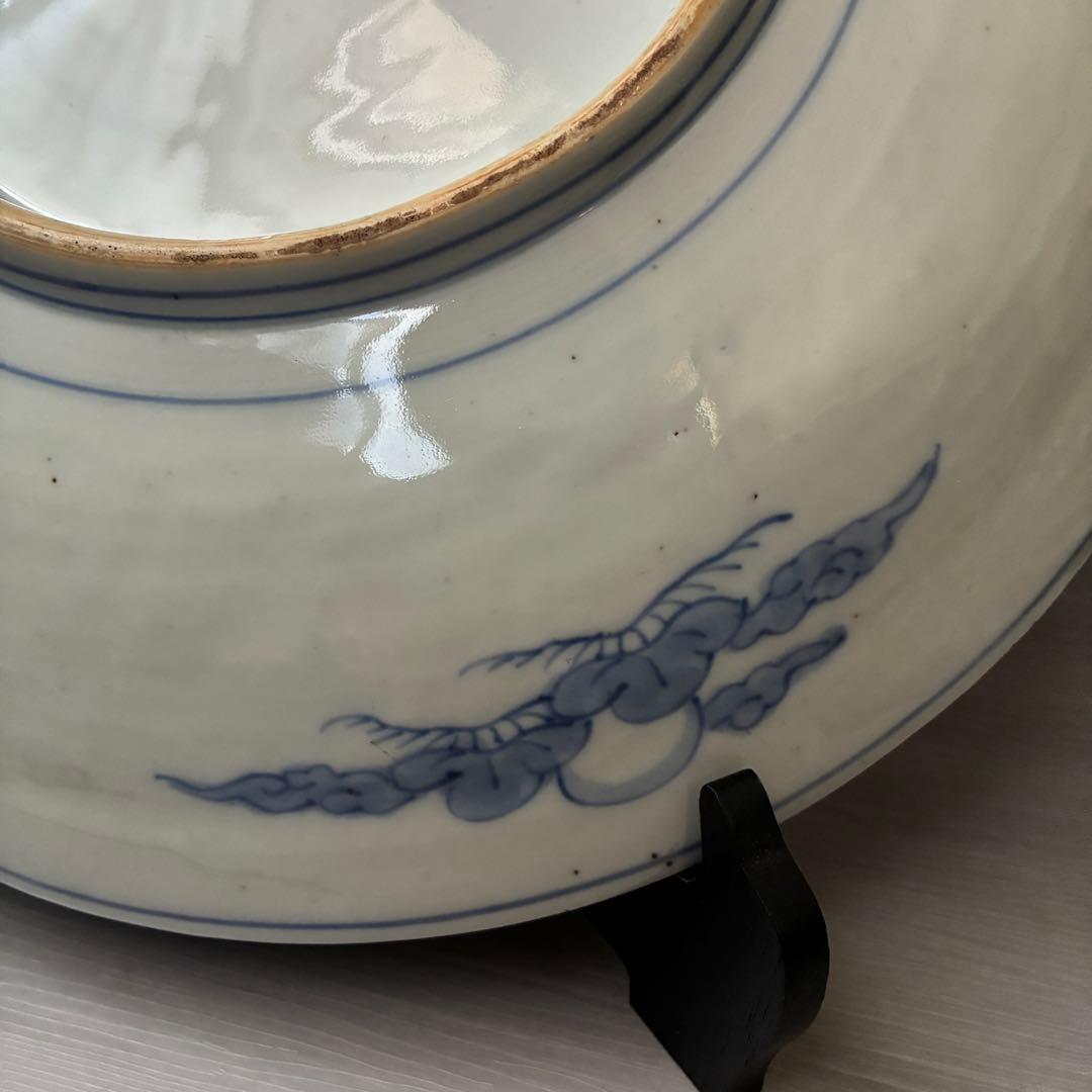 古い大皿　約34cm 色絵　美人図 鳳凰 飾皿 骨董　尺皿　インテリア　時代物