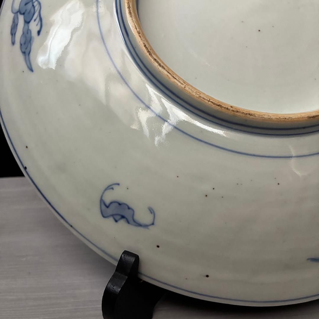 古い大皿　約34cm 色絵　美人図 鳳凰 飾皿 骨董　尺皿　インテリア　時代物