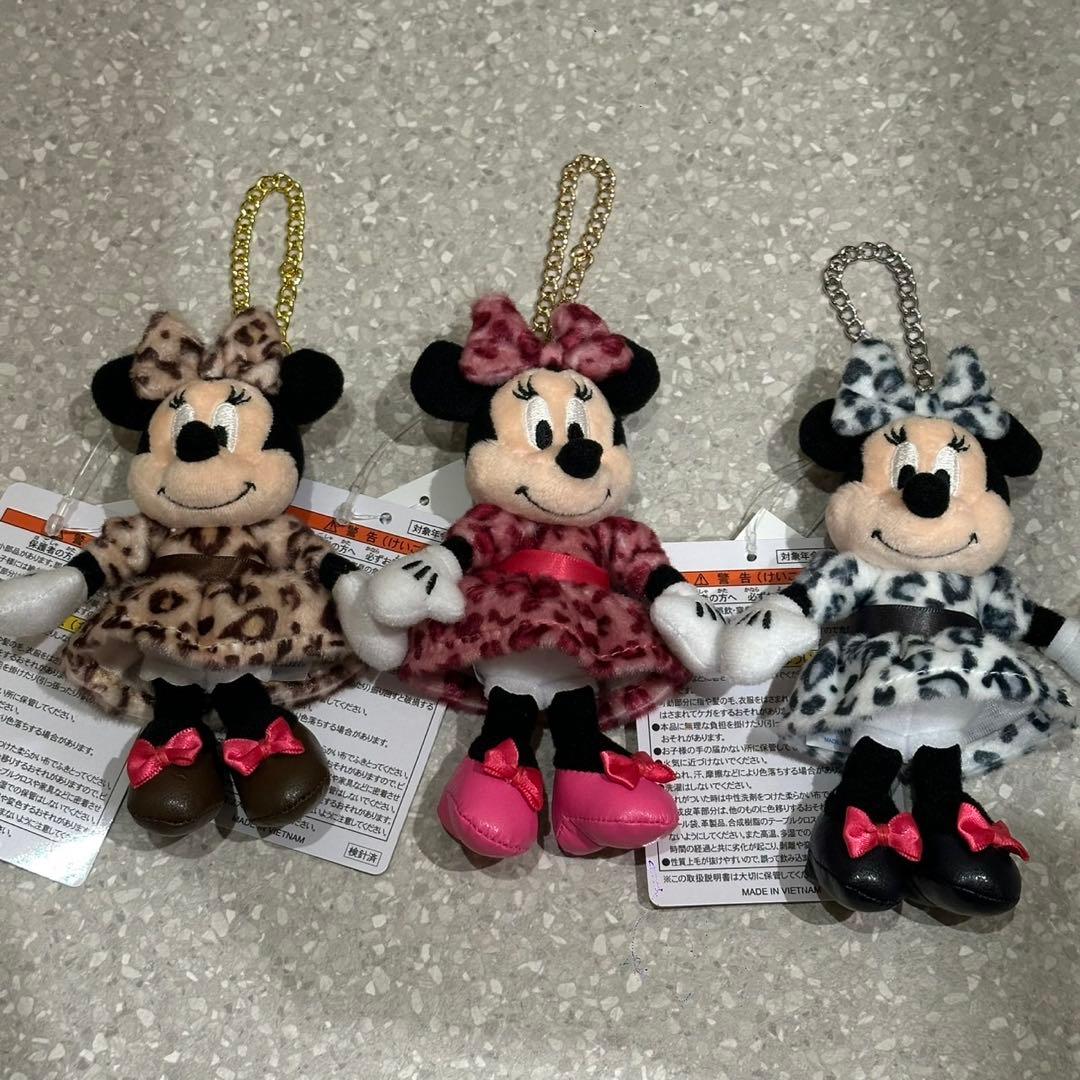【新品未使用】ミニーマウス ヒョウ柄 レオパード ぬいぐるみチャーム 3種セット
