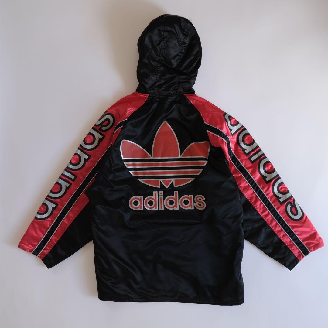80s adidas フード付きウィンドブレーカー ブラック/レッド