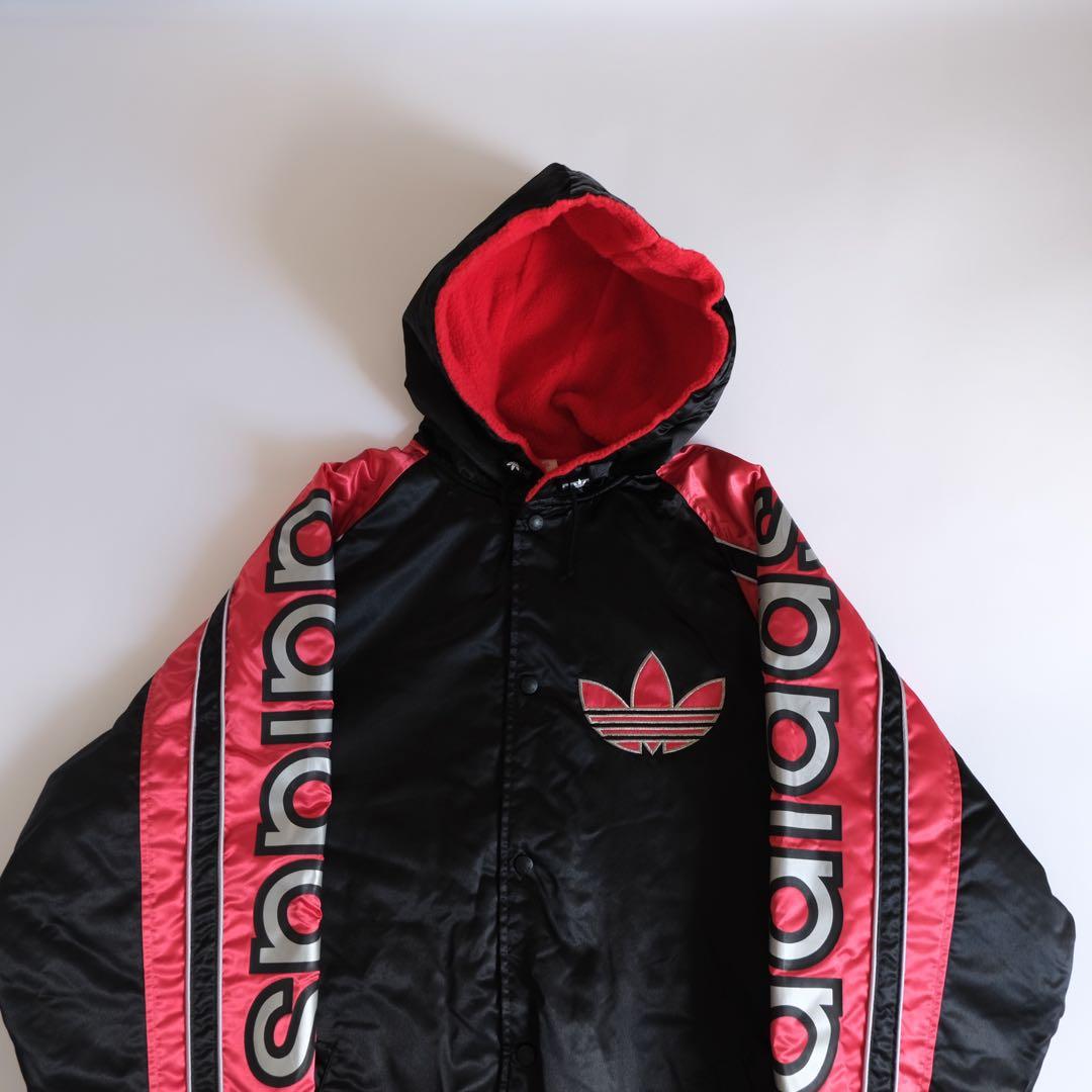 80s adidas フード付きウィンドブレーカー ブラック/レッド