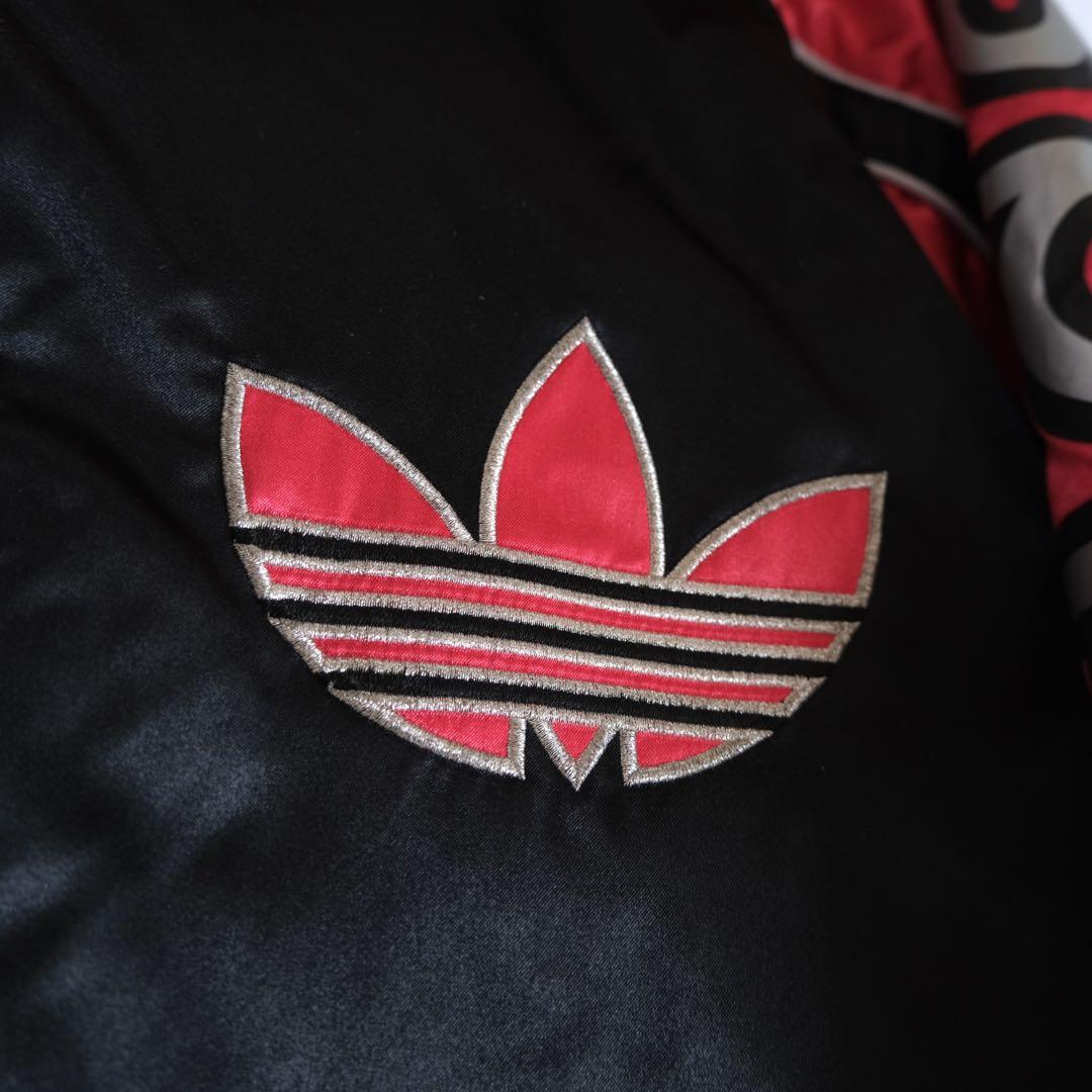 80s adidas フード付きウィンドブレーカー ブラック/レッド