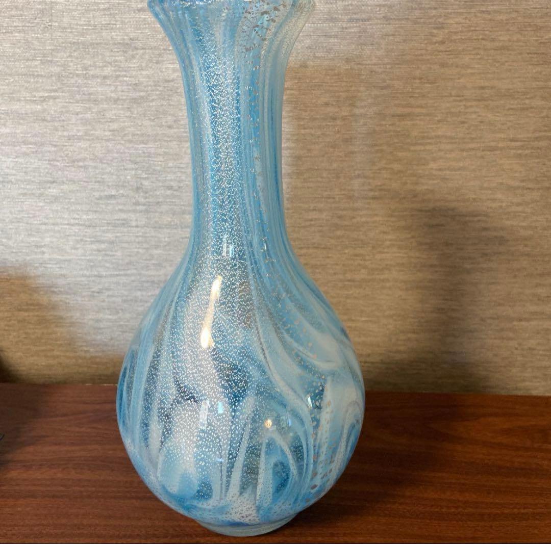 【美品】能登島ガラス工房 作家もの 花瓶 一輪挿し ブルー グラデーション