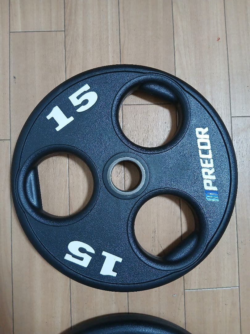 ①PRECORバーベルプレート15kg×1枚 穴径50mm
