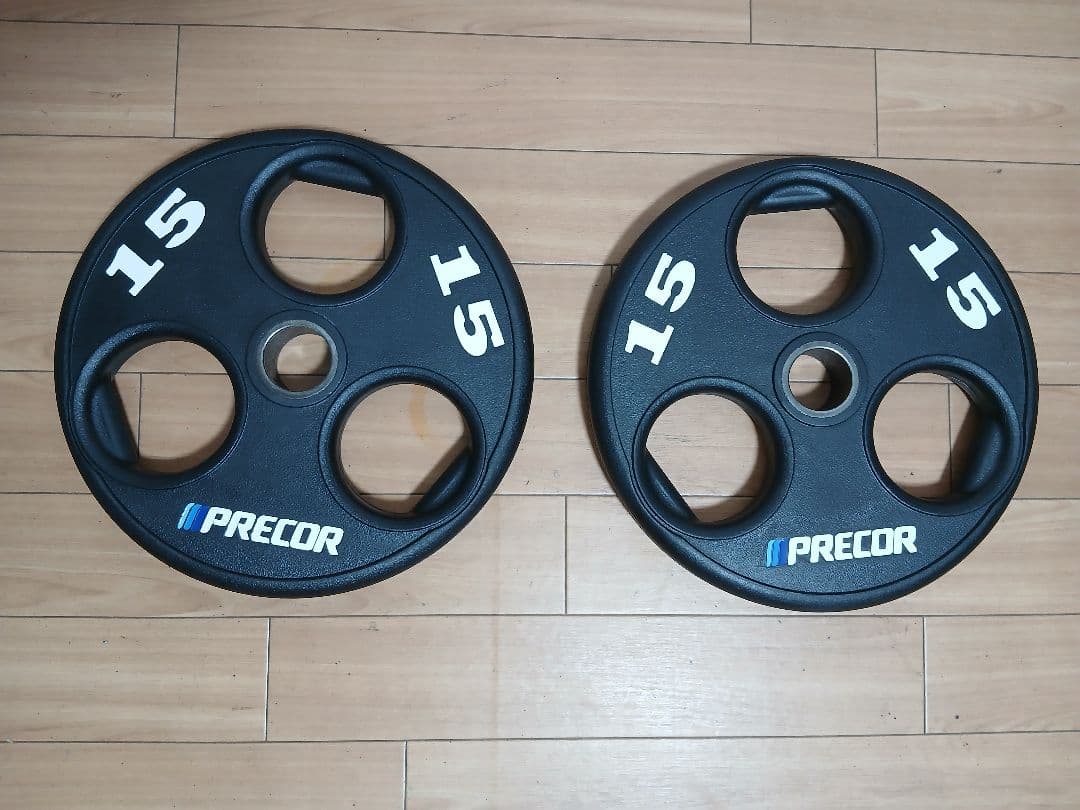 ①PRECORバーベルプレート15kg×1枚 穴径50mm