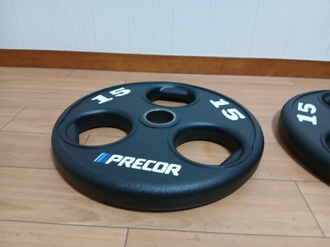 ①PRECORバーベルプレート15kg×1枚 穴径50mm
