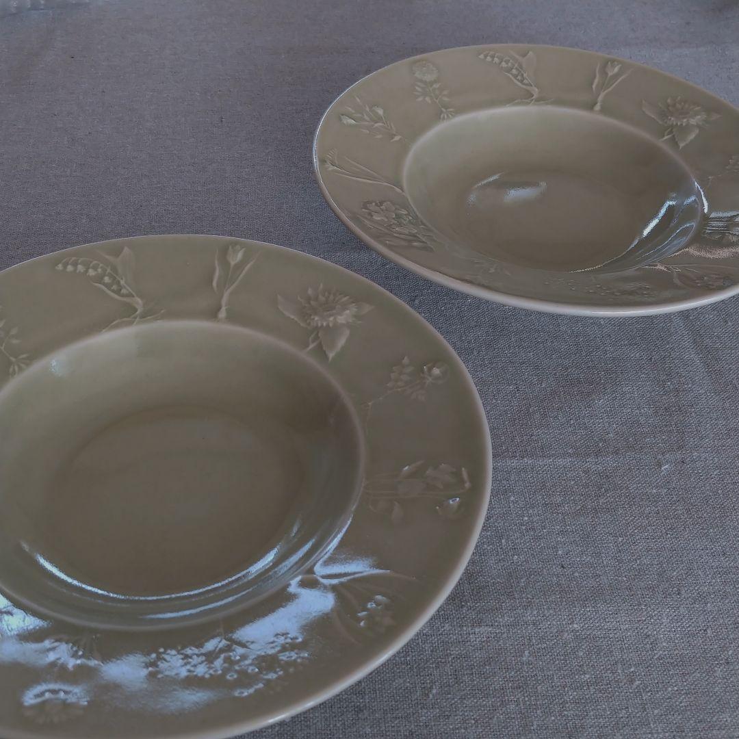 新品 植物図鑑 お花のリム皿 スープ パスタ プレート 陶器 アンティーク