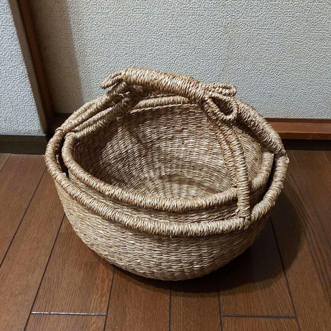 シーグラス バスケット かご 持ち手付き 大・小 2個セット