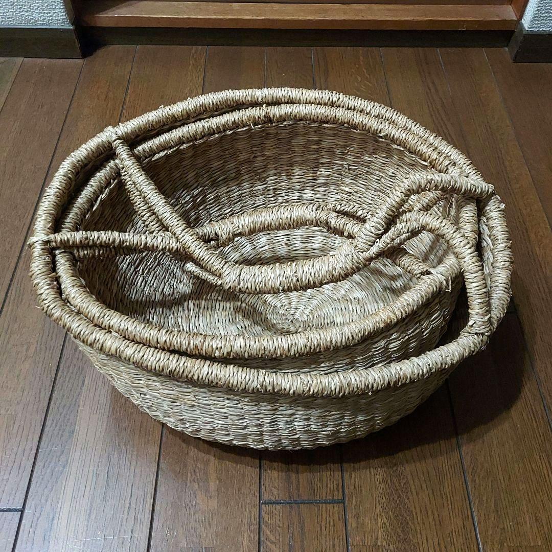 シーグラス バスケット かご 持ち手付き 大・小 2個セット